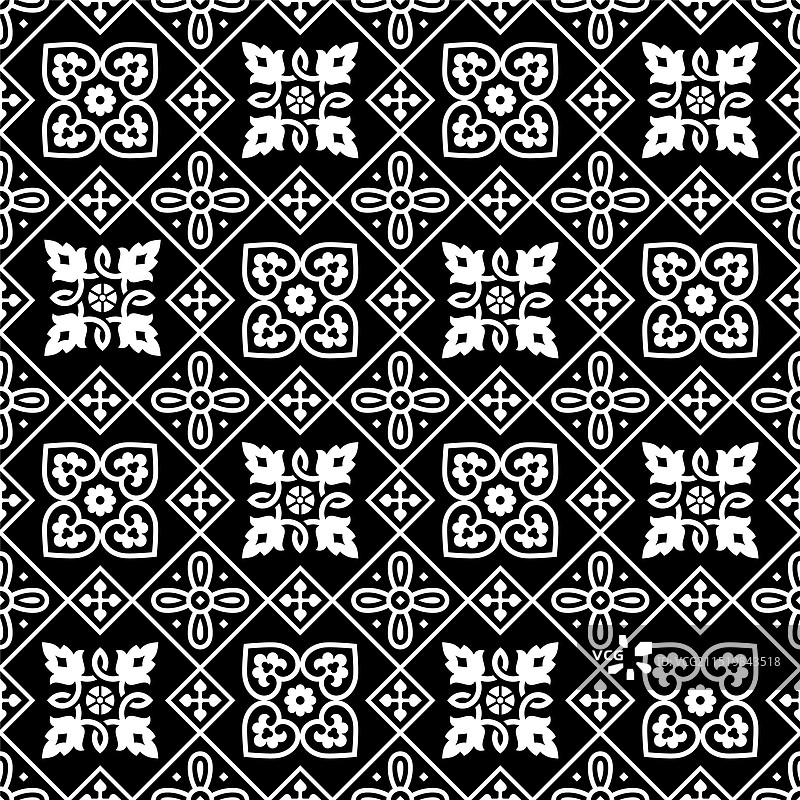 黑白花卉几何无缝图案图片素材