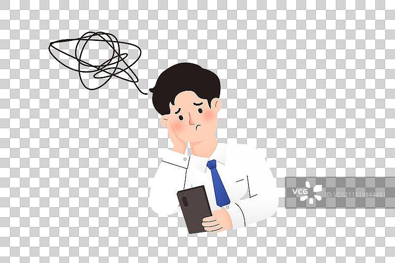 伤心郁闷心烦不高兴的托腮看手机思考发愁一团糟的男人图片素材