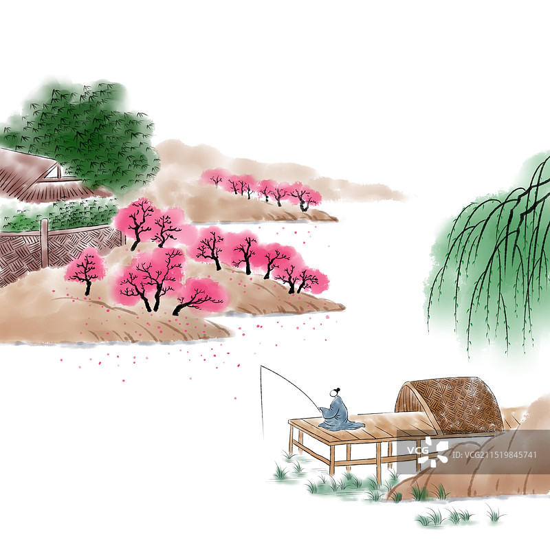 唯美水墨插画二十四节气谷雨图片素材