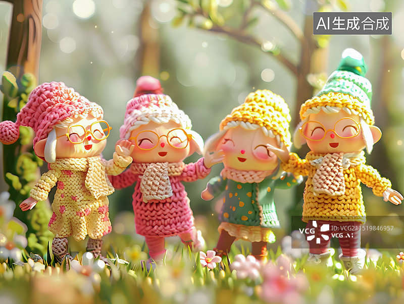 【AI数字艺术】编织风格的卡通老奶奶在跳广场舞图片素材