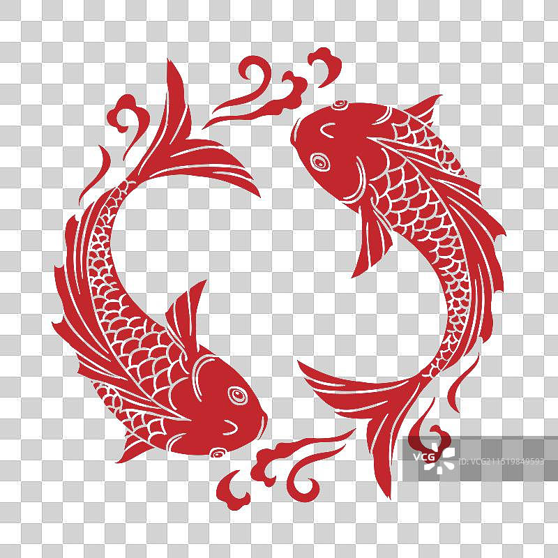 红色鲤鱼剪纸剪影素材图片素材