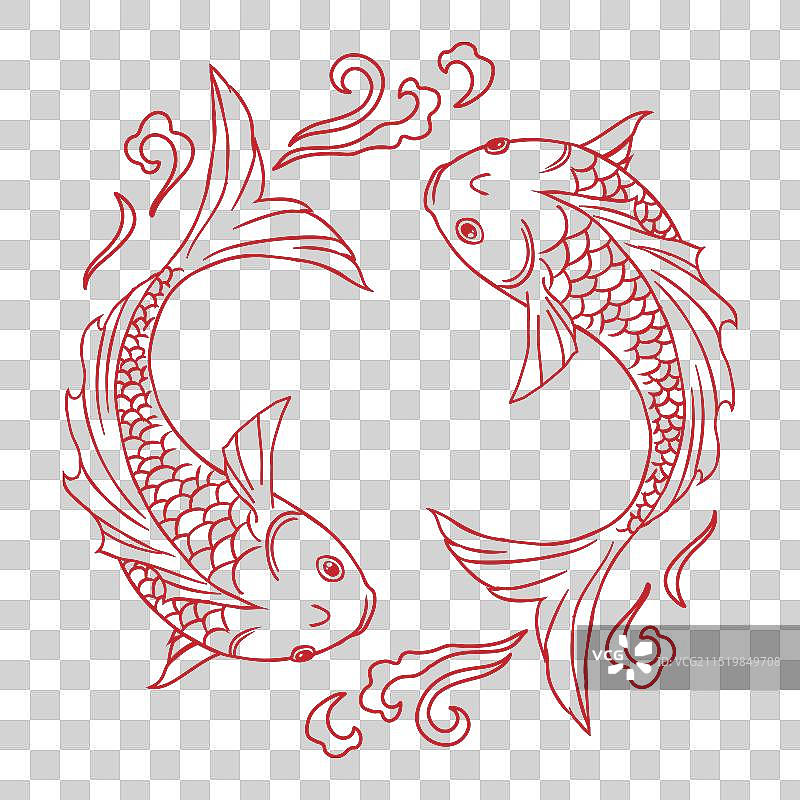 锦鲤鱼祥云线稿素材图片素材