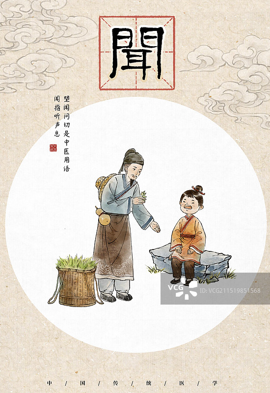 诊脉老中医中医医生中医药材望闻问切行医看病—国画古风水墨国风设计模板海报图片素材