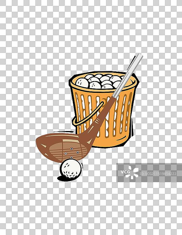 高尔夫球设备，包括球杆和球图片素材