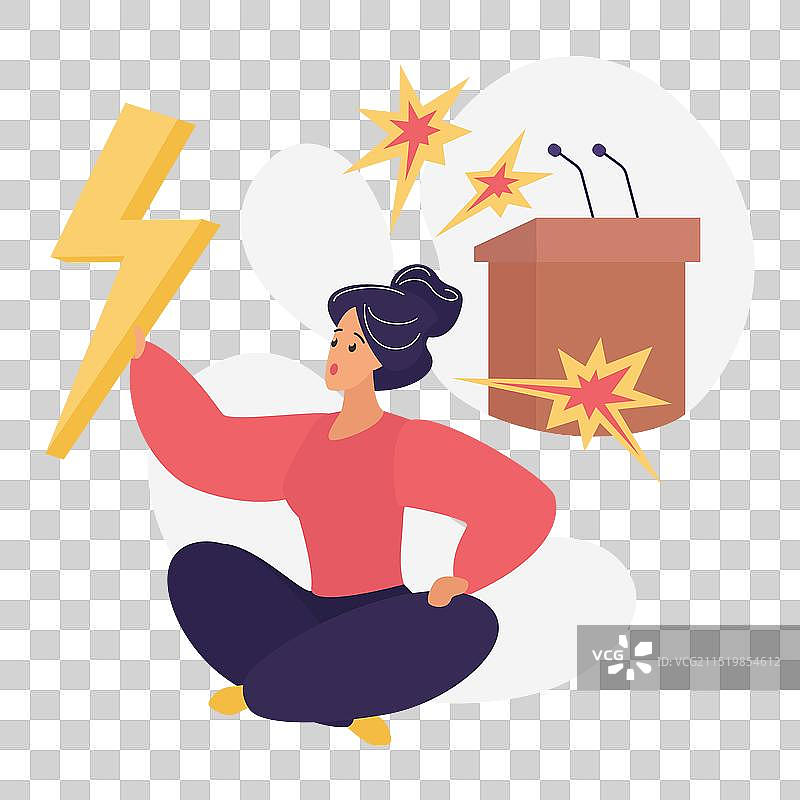 在讲台上拿着闪电的女人图片素材