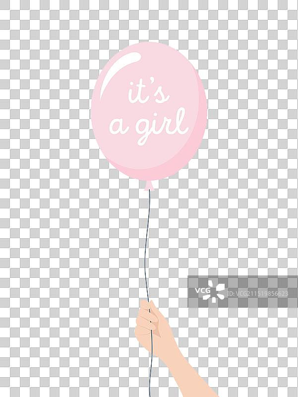 手拿粉色气球，是个女孩图片素材