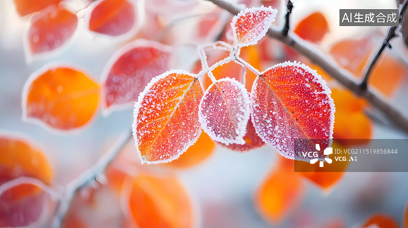 【AI数字艺术】红色的树叶霜降寒露二十四节气插画图片素材