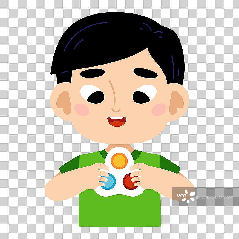 卡通亚洲男孩拿着一个抗压玩具图片素材