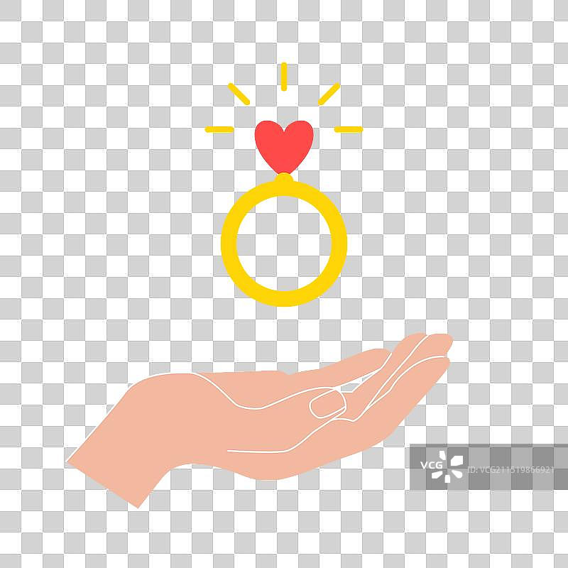 一只手和一枚闪亮订婚戒指图片素材