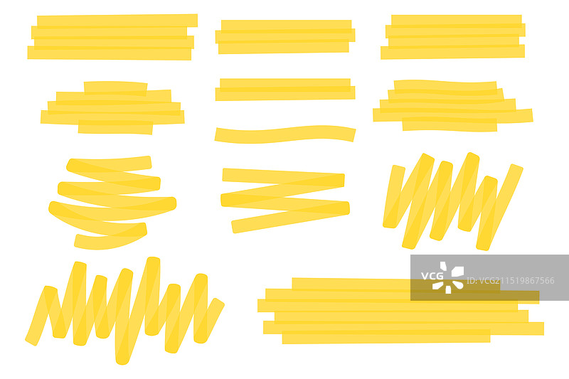 黄色高亮标记线和笔触套装图片素材