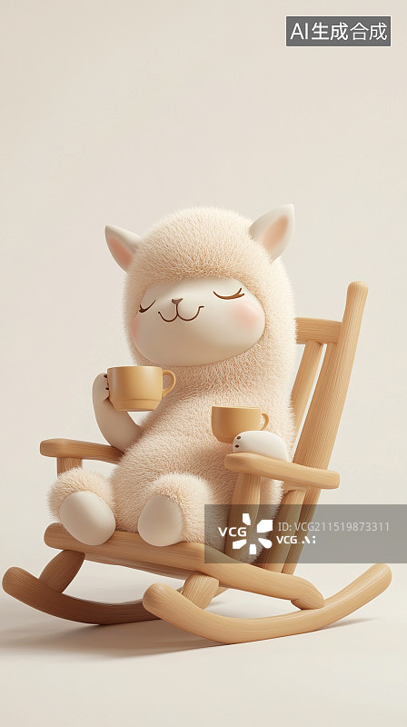【AI数字艺术】羊驼躺在躺椅上喝着下午茶图片素材