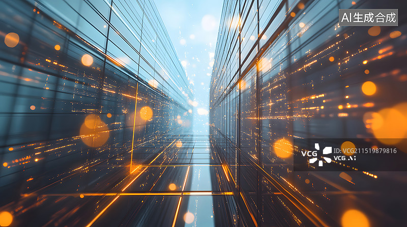 【AI数字艺术】城市金融商务区CBD的玻璃幕墙，科技金融大数据概念背景图图片素材