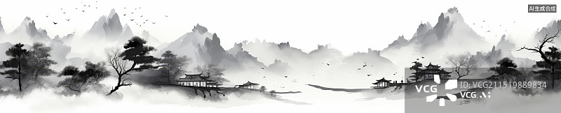 【AI数字艺术】中国山水画背景图片素材