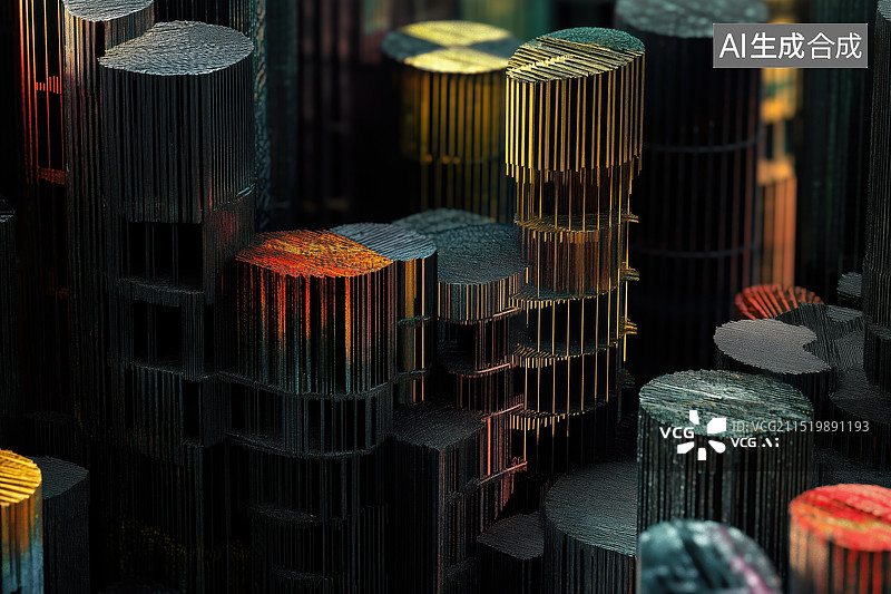 【AI数字艺术】国风传统立体刺绣现代城市建筑3D插画模型图片素材