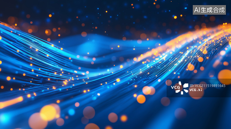 【AI数字艺术】蓝色发光抽象光纤图片素材