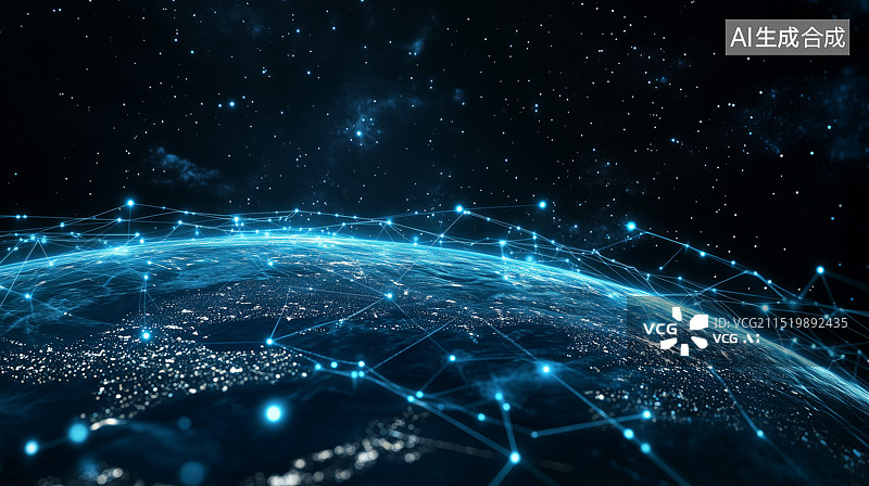 【AI数字艺术】宇宙中蓝色发光的地球行星图片素材