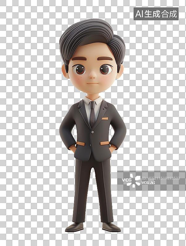【AI数字艺术】一个可爱的穿着西装的免抠3D商务男士图片素材