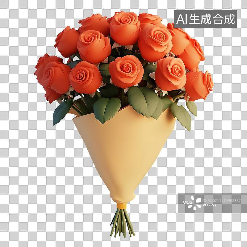 【AI数字艺术】3D粘土风玫瑰花束免抠元素图片素材