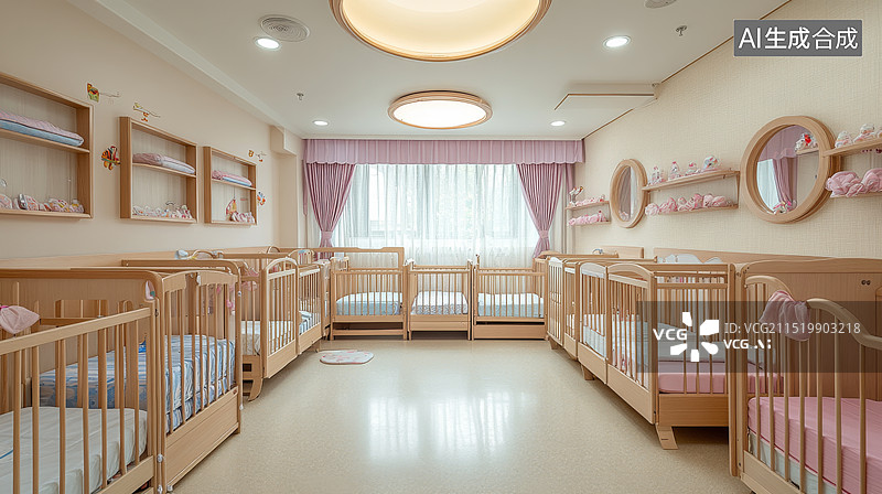 【AI数字艺术】月子中心婴儿房样板房室内家具设计图片素材