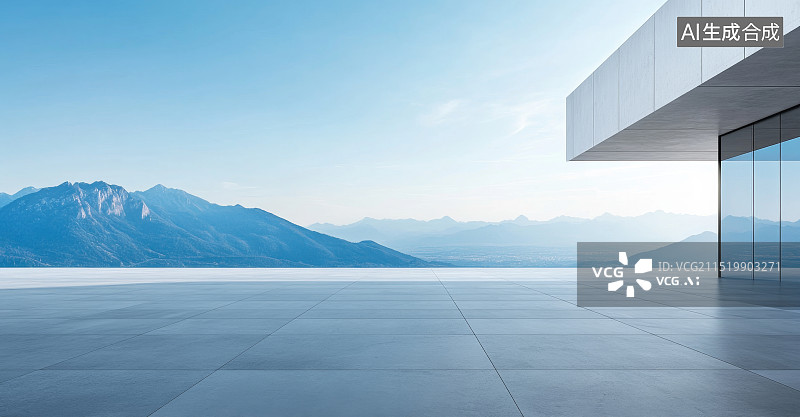 【AI数字艺术】空旷的建筑路面和山脉图片素材