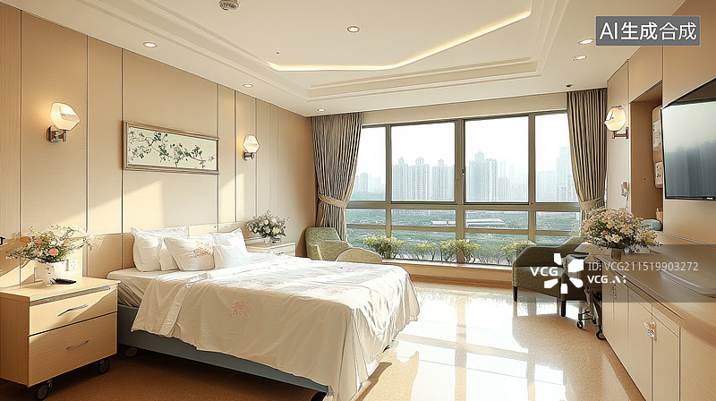 【AI数字艺术】现代简约风格的样板房内部卧室图片素材