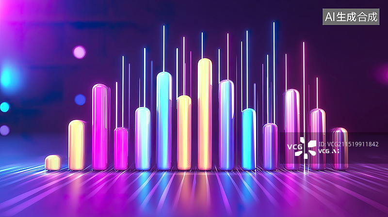 【AI数字艺术】卡通3D音乐柱状图科技感背景图片素材