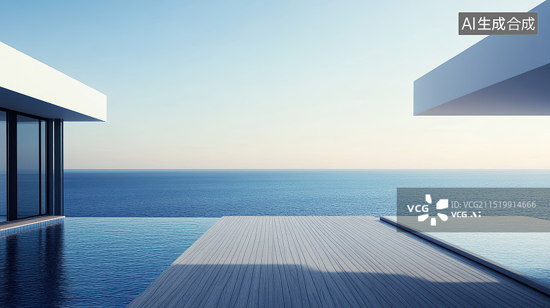 【AI数字艺术】现代海边度假区建筑平台图片素材