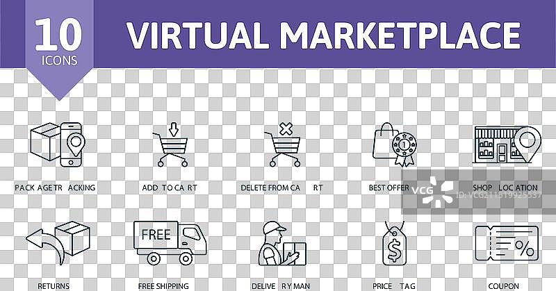 虚拟市场轮廓图标集创意图片素材