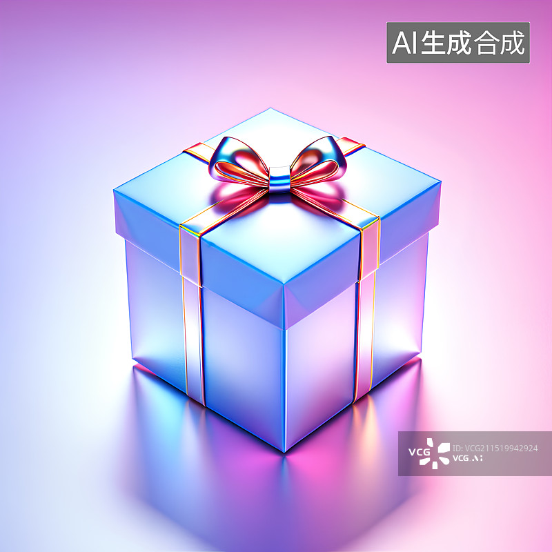【AI数字艺术】3D渲染，粉色渐变色礼物盒，激光镭射质感，唯美浪漫，情人节，七夕节，节日促销，礼物，问候，祝福，庆祝图片素材