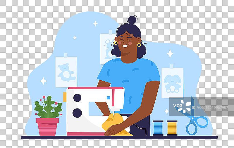 女人和年轻女孩一起缝纫图片素材