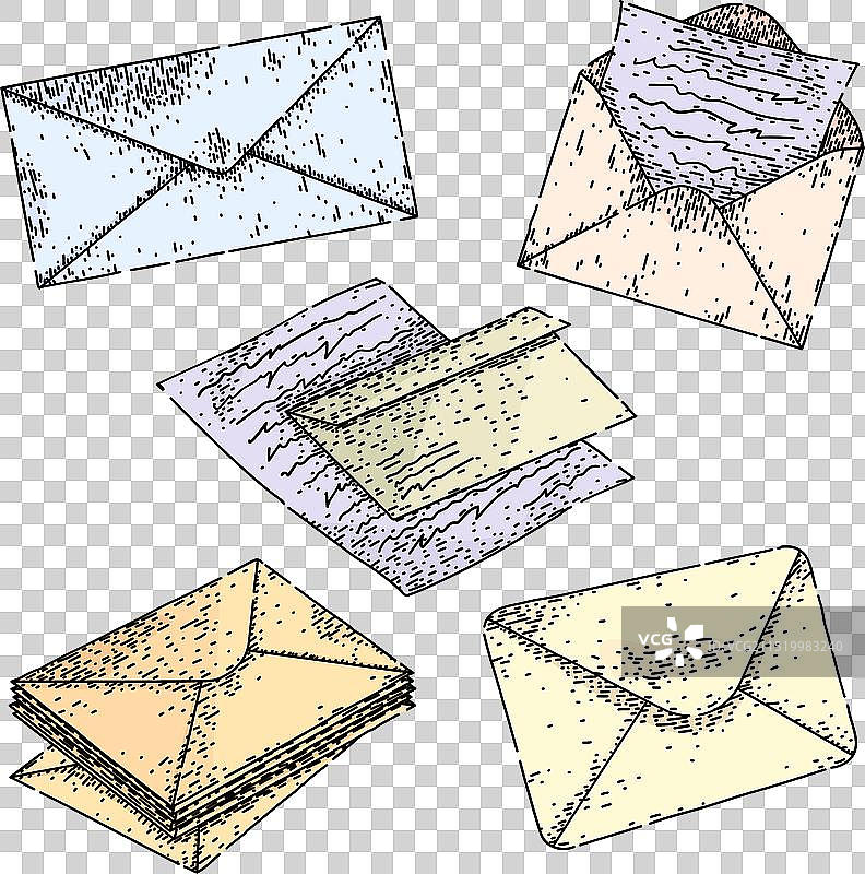 邮件纸张套装草图手绘图片素材