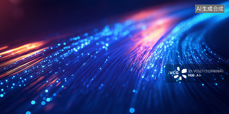 【AI数字艺术】蓝色弯曲发光的光纤科技线条背景图片素材