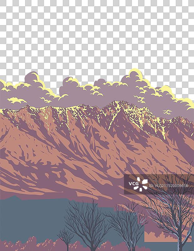 新西兰皇后镇的卓越山脉WPA海报图片素材