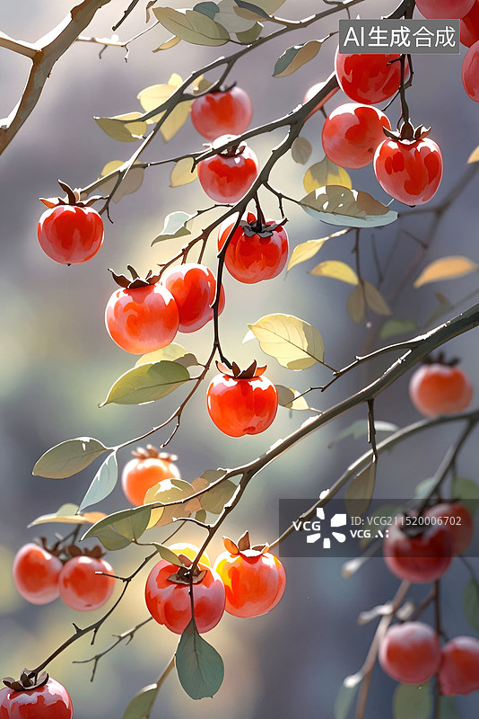 【AI数字艺术】秋天柿子红了图片素材