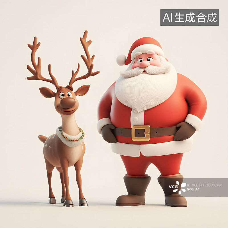 【AI数字艺术】3d圣诞老人和麋鹿图片素材