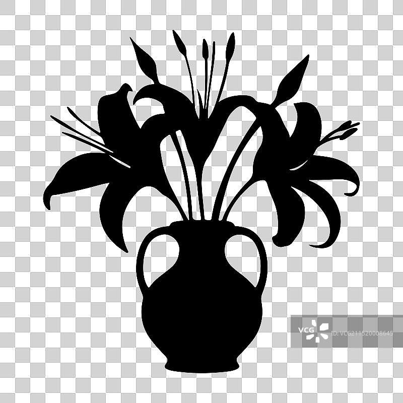 白色背景上的花瓶剪影图片素材