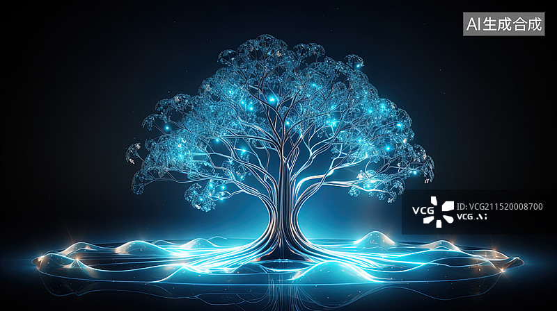 【AI数字艺术】抽象科技概念大树背景图片素材