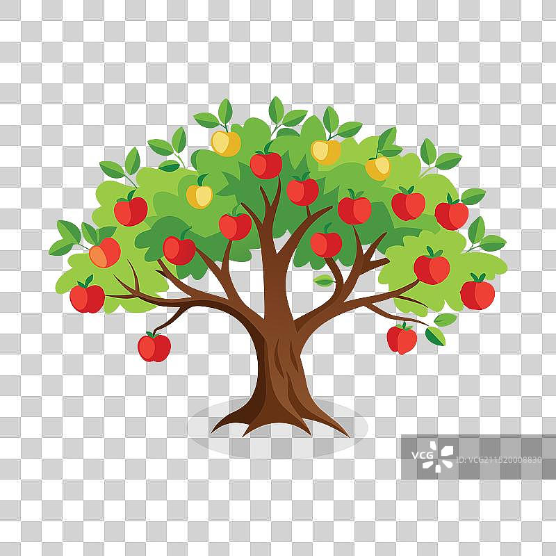 白色背景上的苹果树（扁平风格）图片素材