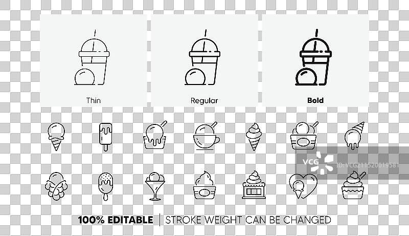 冰淇淋系列线条图标：冻酸奶和香草冰淇淋图片素材