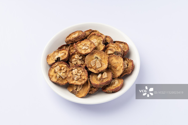 切片山楂片滋补养生茶，无核中段山楂干，无硫无添加去核空心圈干果静物特写图片素材