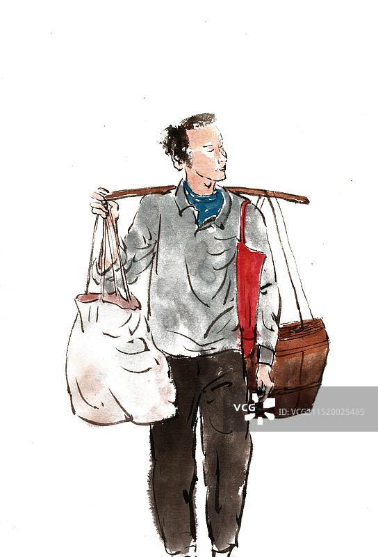 挑东西的男子图片素材