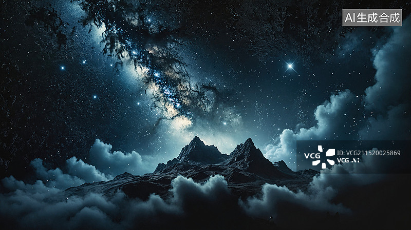 【AI数字艺术】星空下的山峰图片素材
