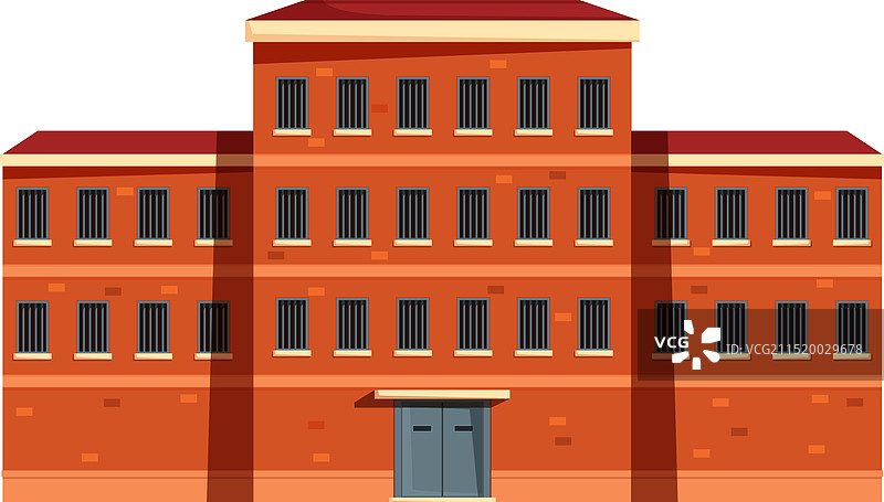 大型老旧砖砌监狱建筑带铁栅栏窗户图片素材