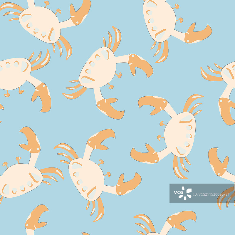 蓝色背景上的螃蟹无缝图案图片素材
