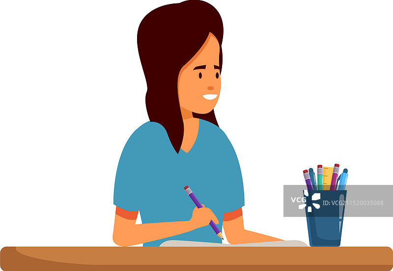 在桌旁写笔记和复习考试的年轻女人图片素材
