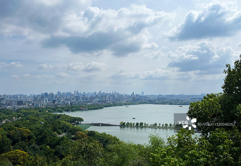 杭州西湖和白堤断桥图片素材