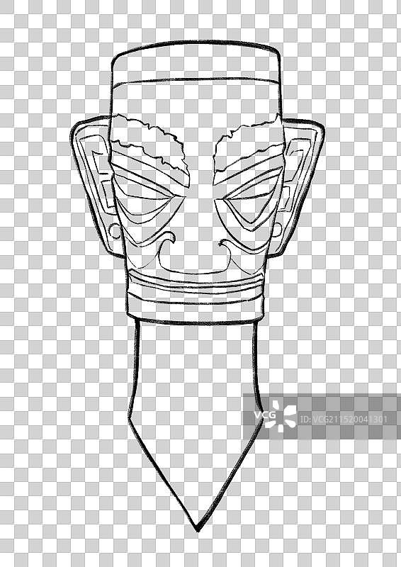 巴蜀四川成都德阳广汉三星堆国宝文物线稿元素,图片素材
