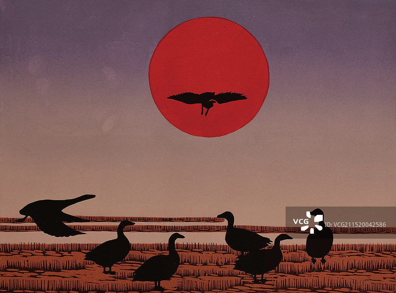 套色木刻《晨》图片素材