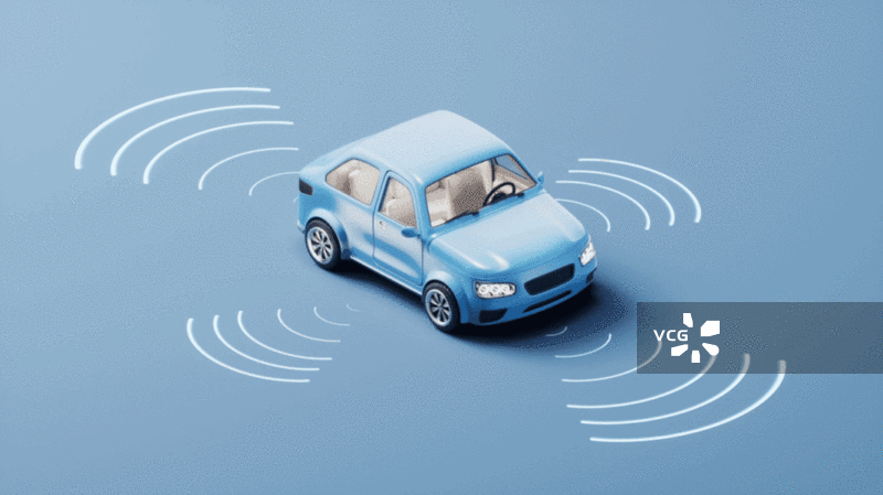 自动驾驶的小汽车循环动画三维渲染图片素材