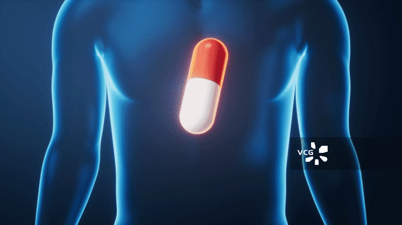 透明人体内的药物胶囊三维渲染图片素材